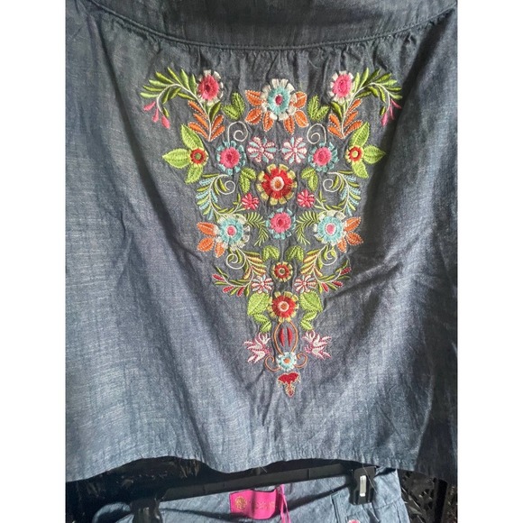 NWT Womens Crop Top & Short 2Pc Set Floral Embroidery Tie-Sleeve Size XS Blue - Picture 8 of 12